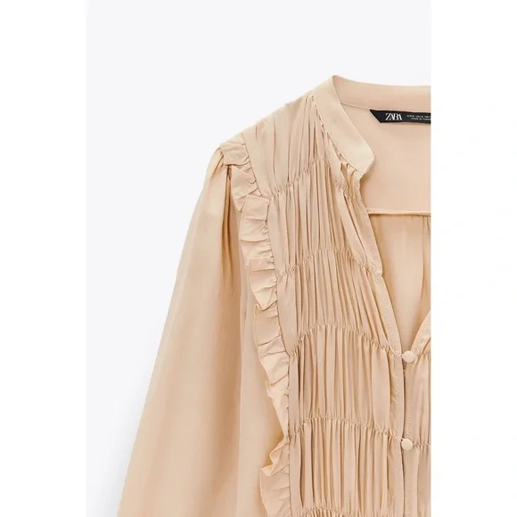 Zara NWT ruffe pleated button elegant top - Picture 6 of 6